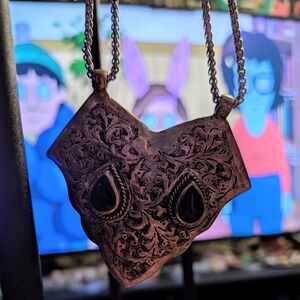 Obsidian Inlays on Silver Patina Shield Pendant